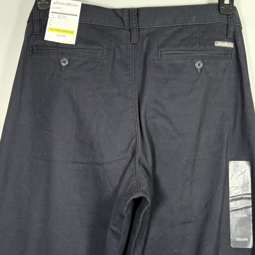 Eddie Bauer Classic Pants NWT Mens 32x34 Navy Blue Straight Leg Soft - Picture 7 of 10